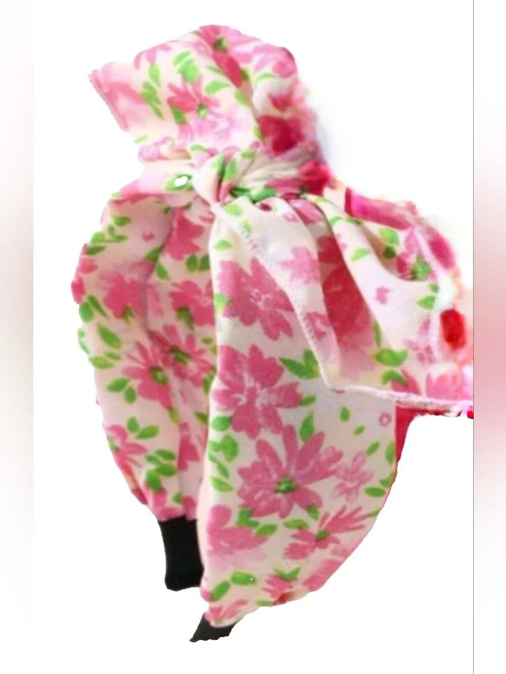 Floral Pink Center Bow Headband